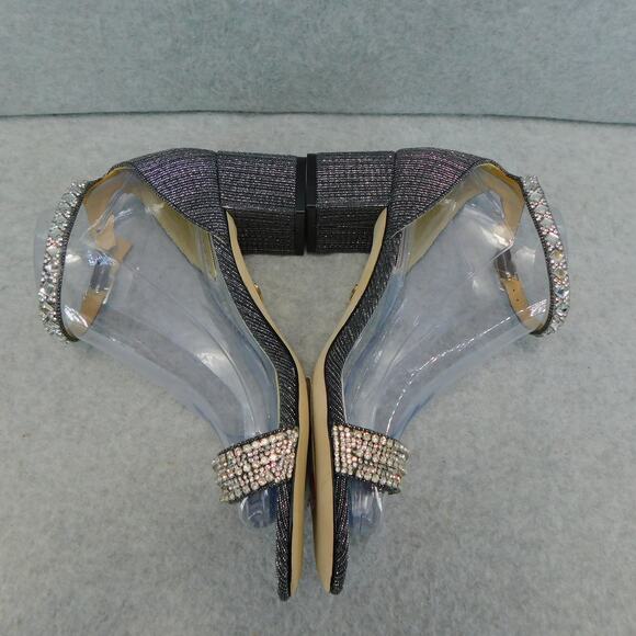Badgley Mischka Womens Shoes Jeweled Strapped Pewter Open Toe Block Heel Size 7 - Picture 7 of 11